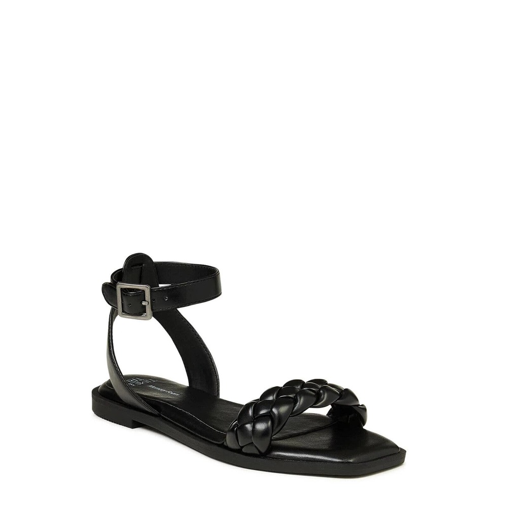 Time And Tru Women's Memory Foam Black Sz 7 Braided Summer Strap Sandals Ankle